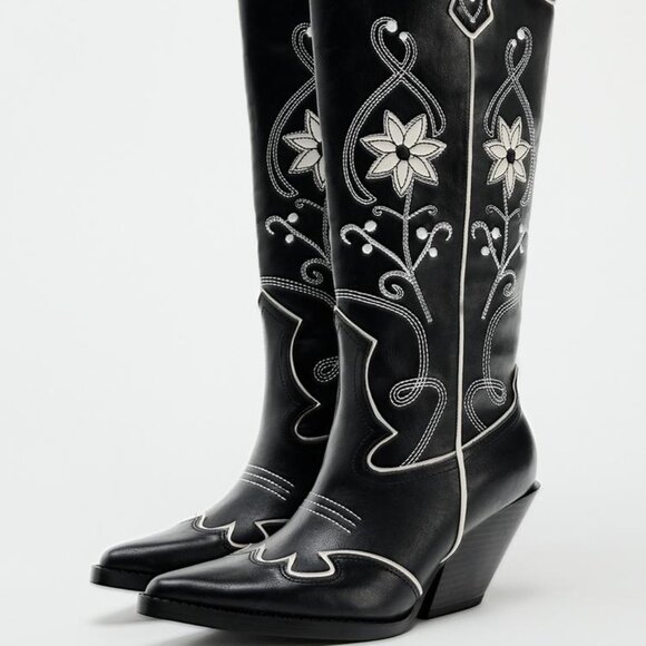 ZARA HEELED FLORAL COWBOY BOOTS - Picture 4 of 7